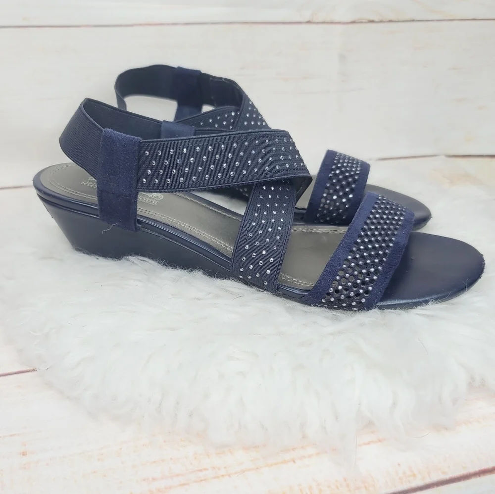 Coach and four slip on stretchy band mini wedge heel sz 7.5